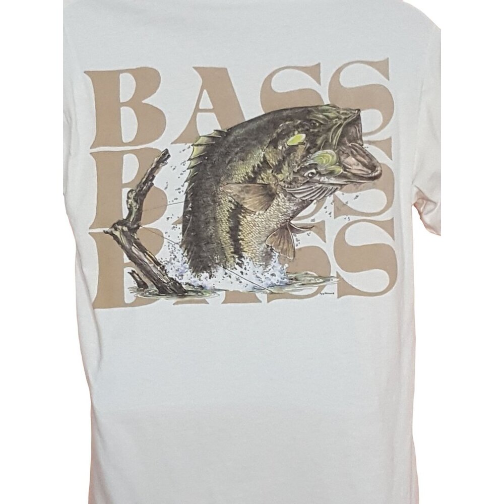 Vintage 90s Mens Short Sleeve‎ T-Shirt M White Flying Fisherman Bass